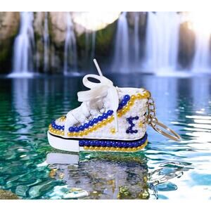 Sigma Gamma Rho Keychain White Rhinestone and Pearls Custom Made Shoe